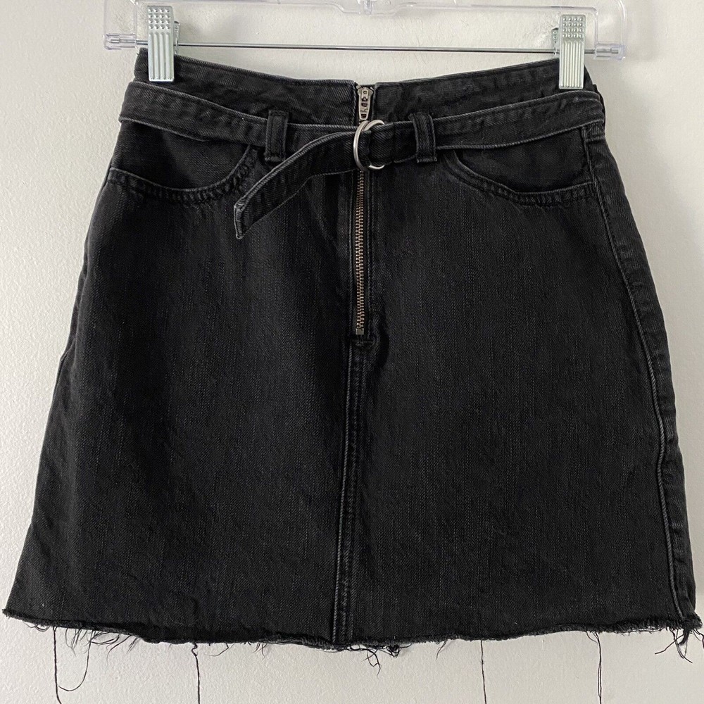 Hollister Ultra High Rise Black Denim Jean Belted Skirt Size 0